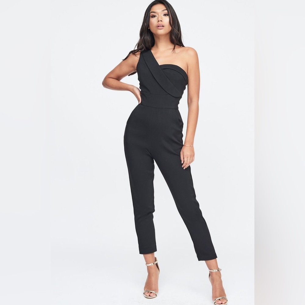 LAVISH ALICE One Shoulder Black Jumpsuit